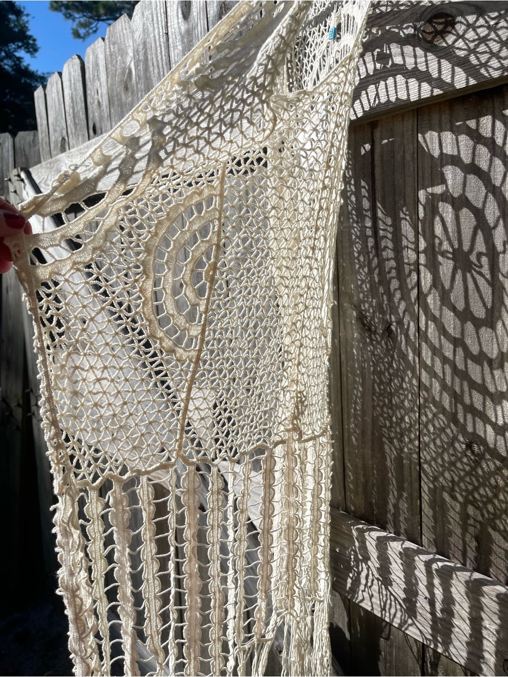 blue island Crochet Fringe Swim Coverup in Cream NWT Sz S/M - Picture 5 of 10